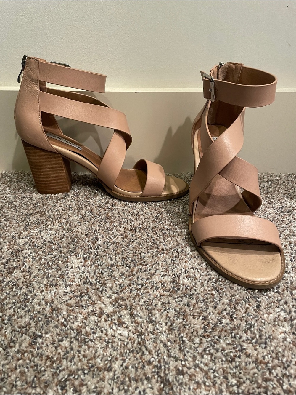 Steve Madden Nude Pink Strappy Block Heel Sandals